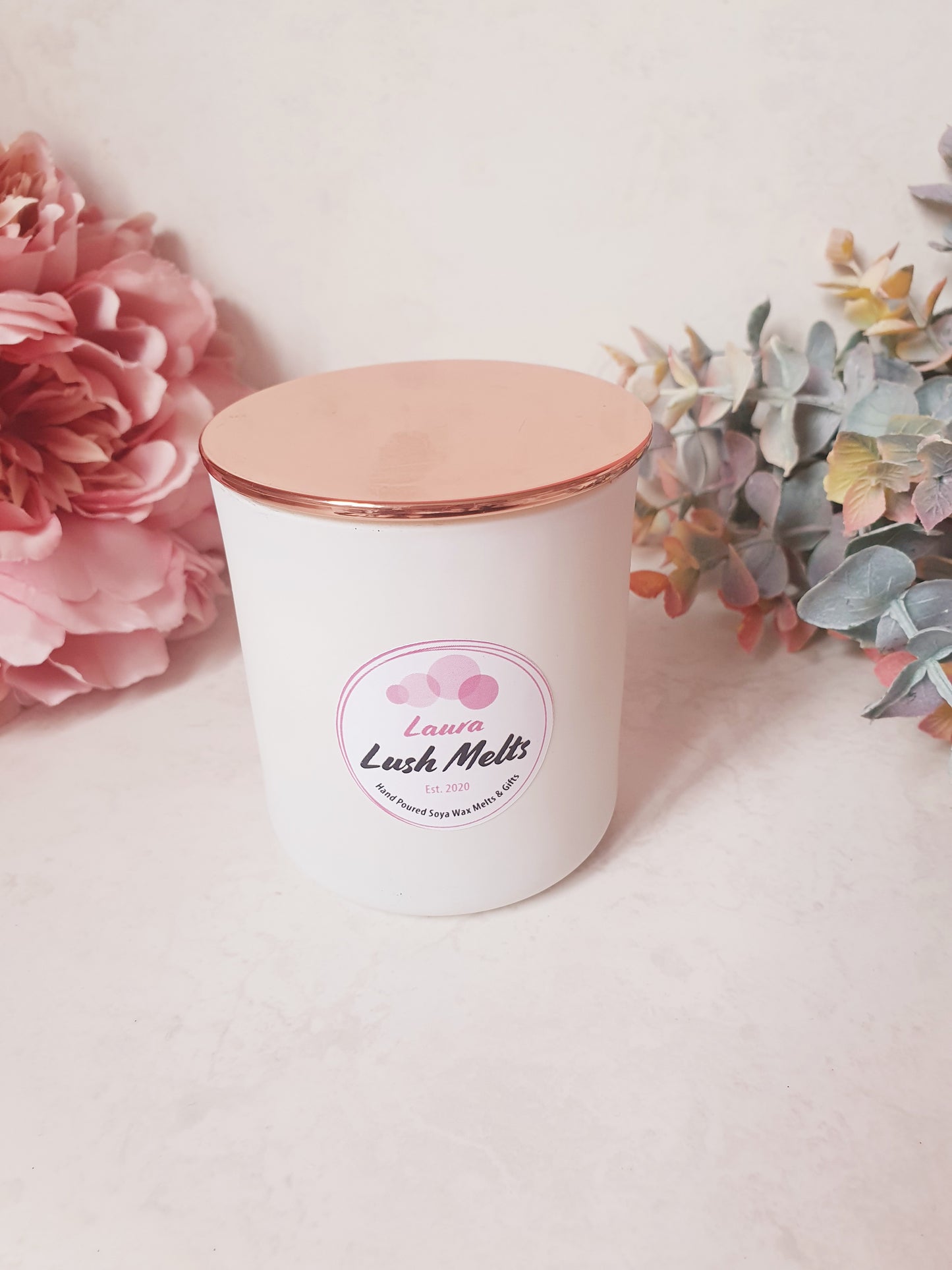 Luxury Matt White Vogue Candle & Rose Gold Lid